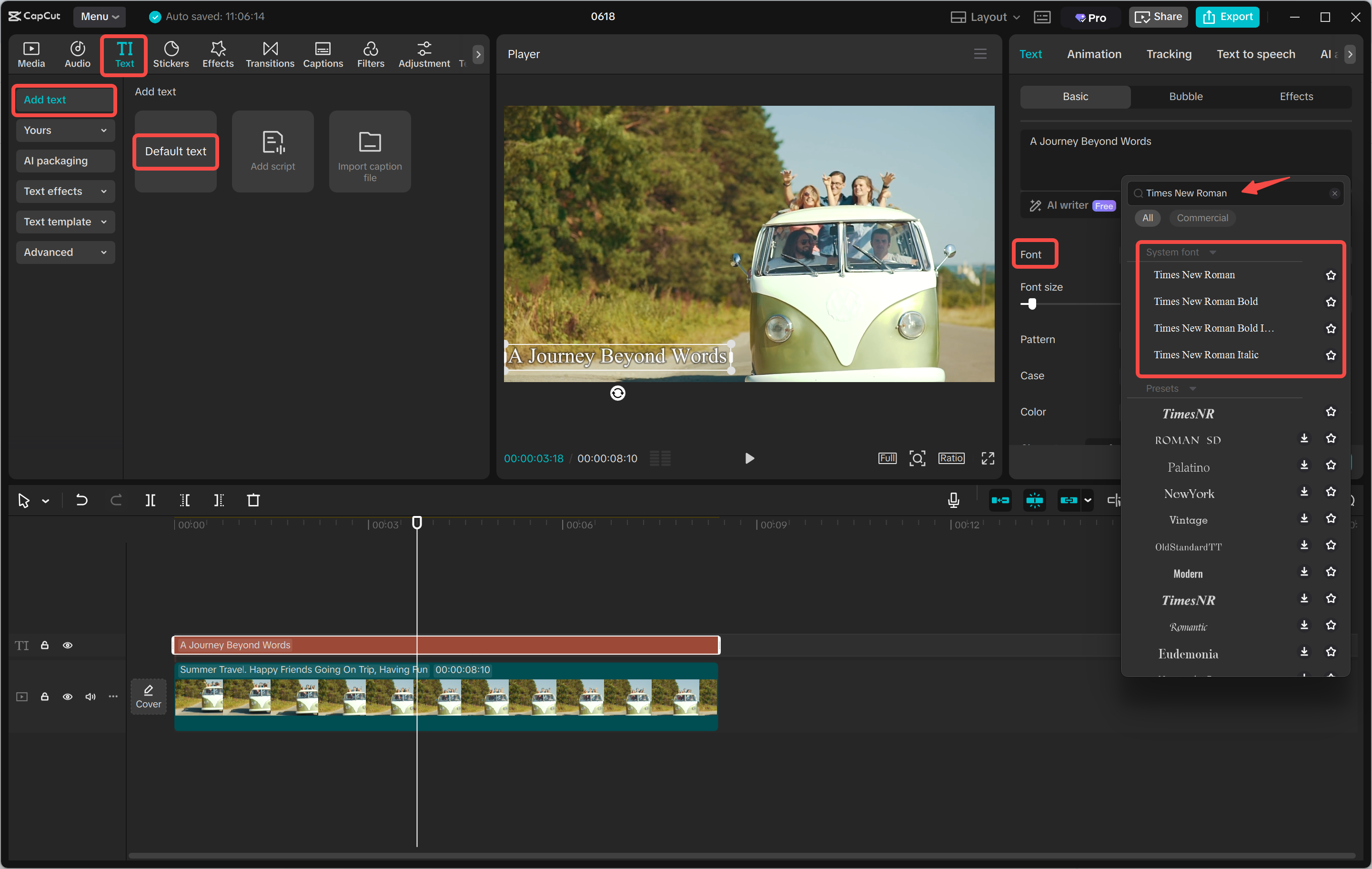 Applying and adjusting the font with the CapCut desktop video editor