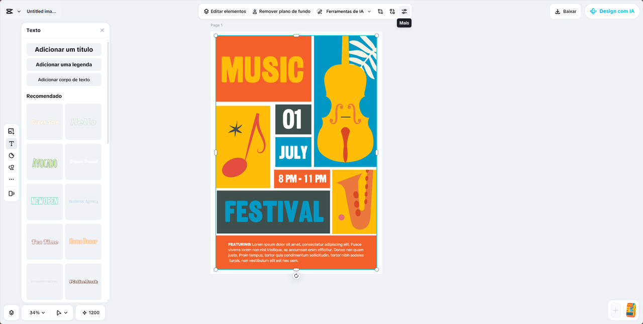 Select a poster template and customize the design on CapCut Web