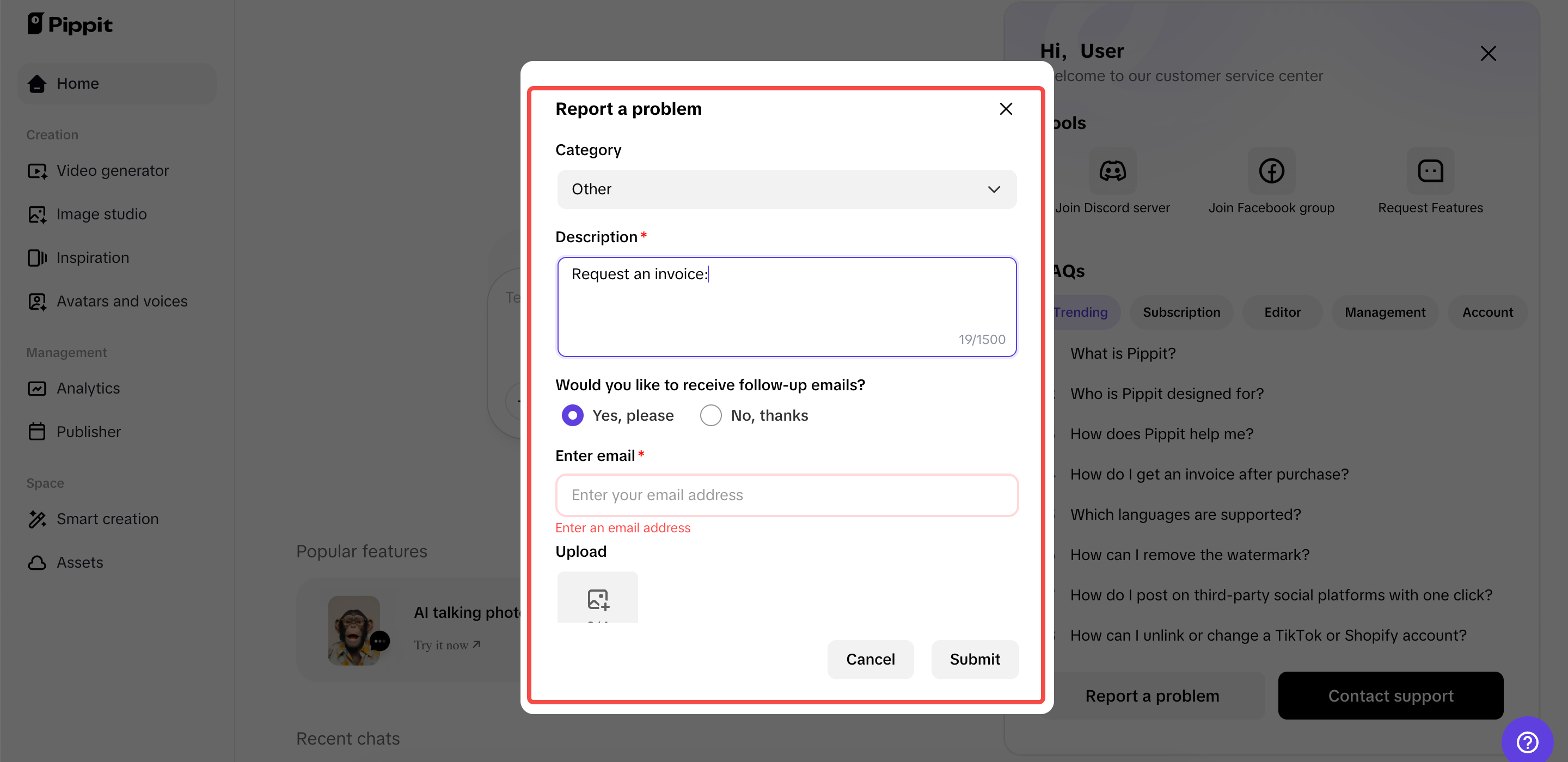 Request for invoice