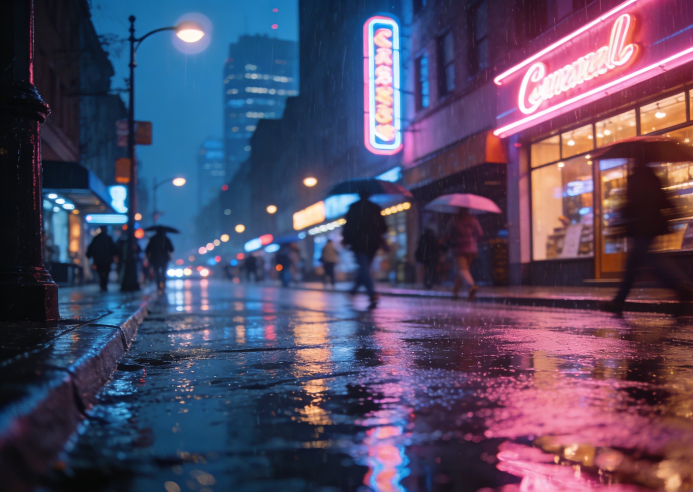 A modern city street at night