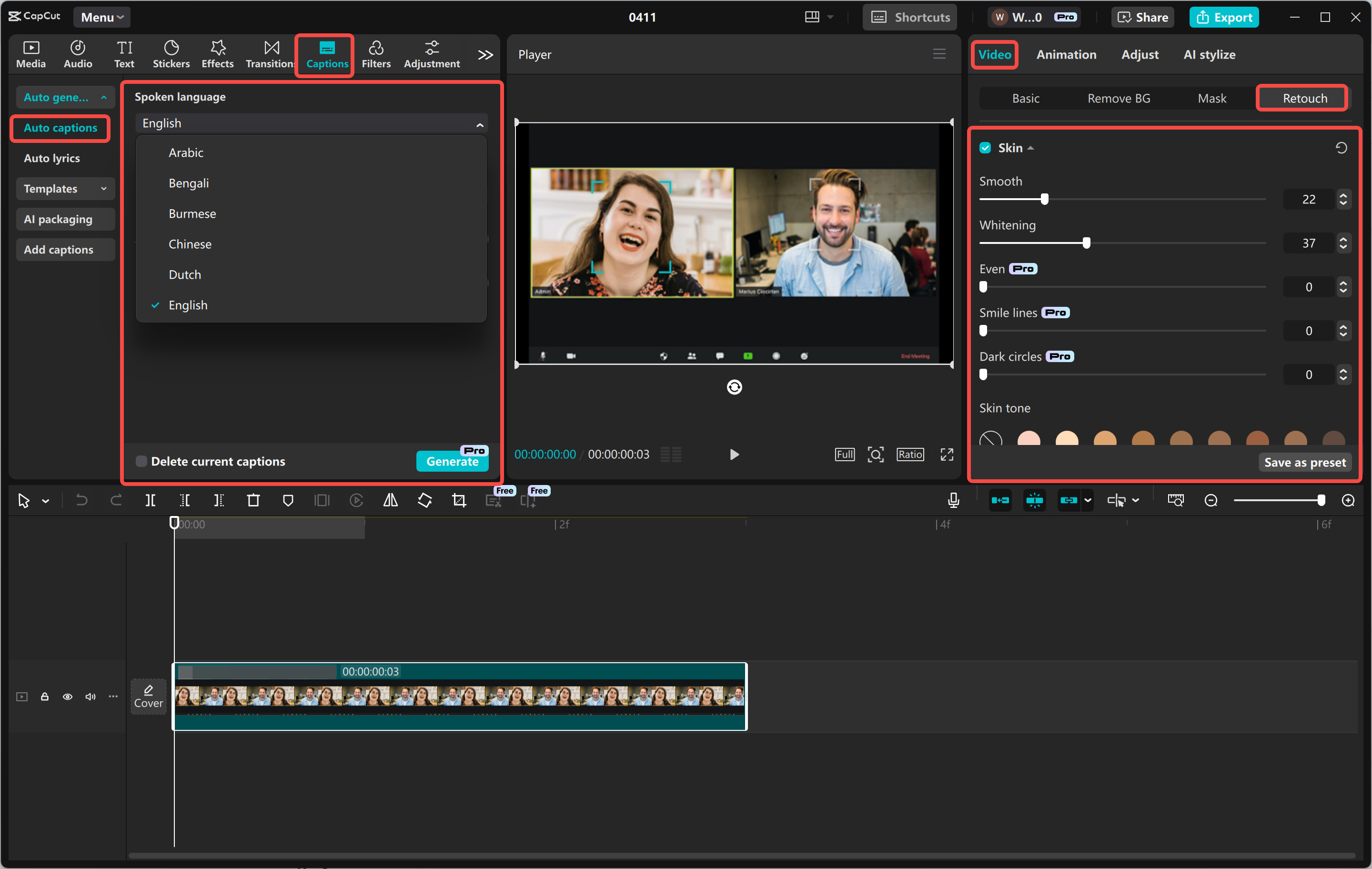 Editing the recording into the CapCut desktop video editor