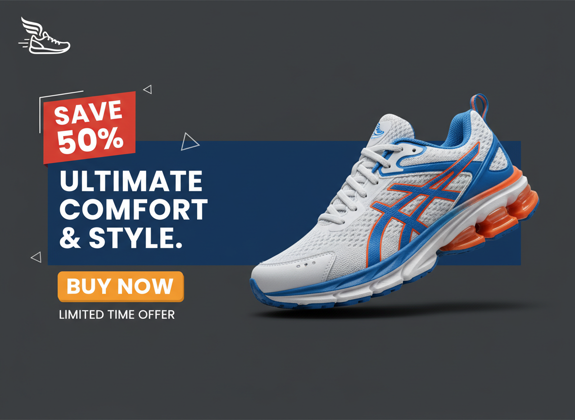 CTA optimization layout for sneaker poster with price highlight, bold Buy Now button, and high-contrast blocks.