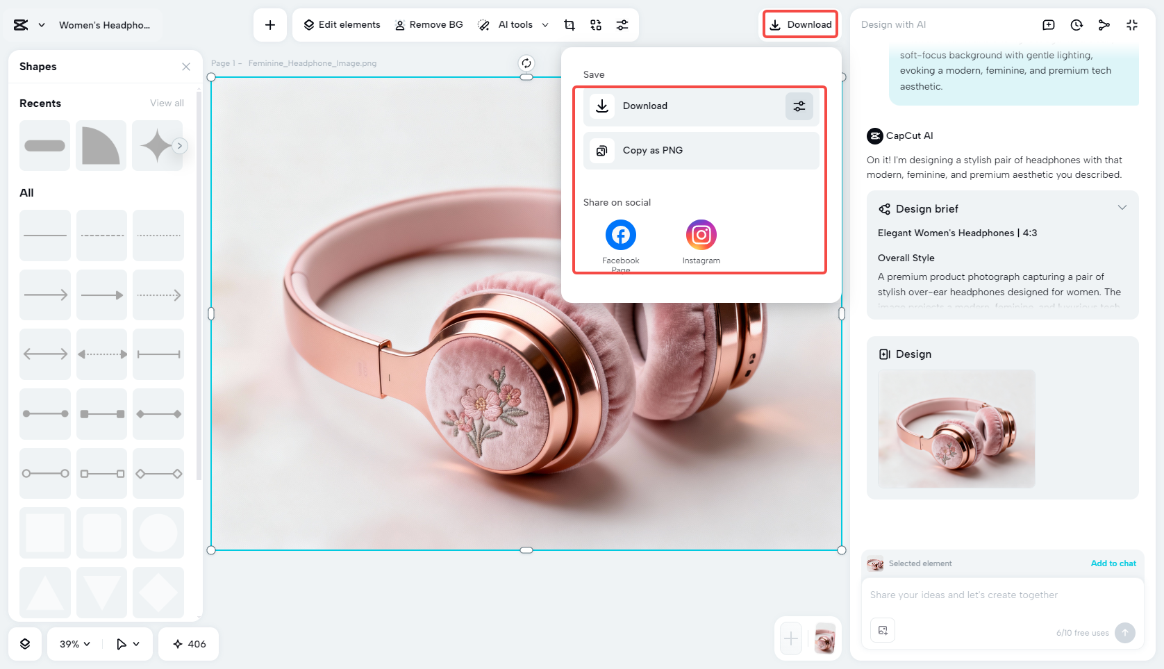 Export your product design from CapCut