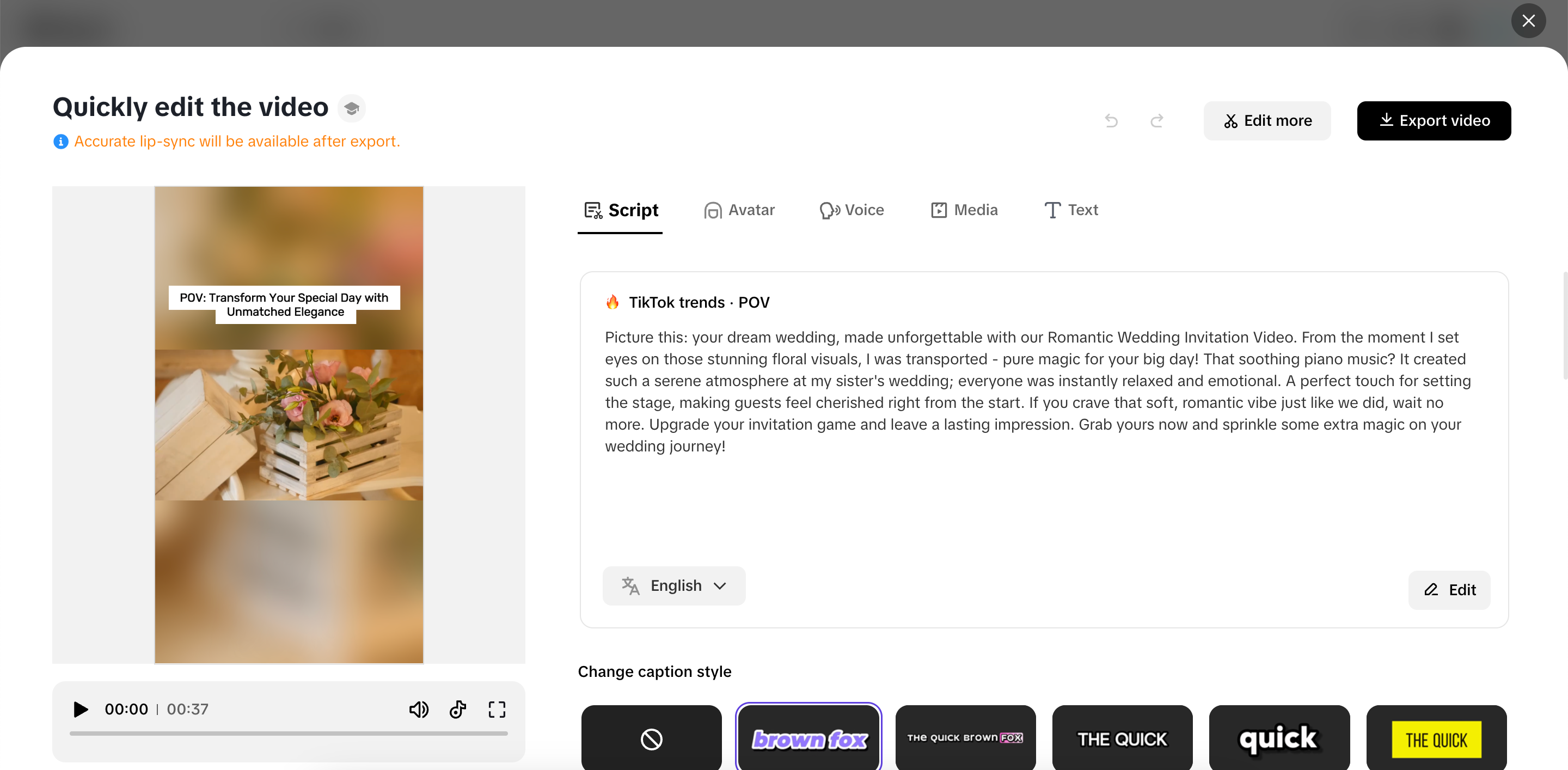 Select your preferred generated video