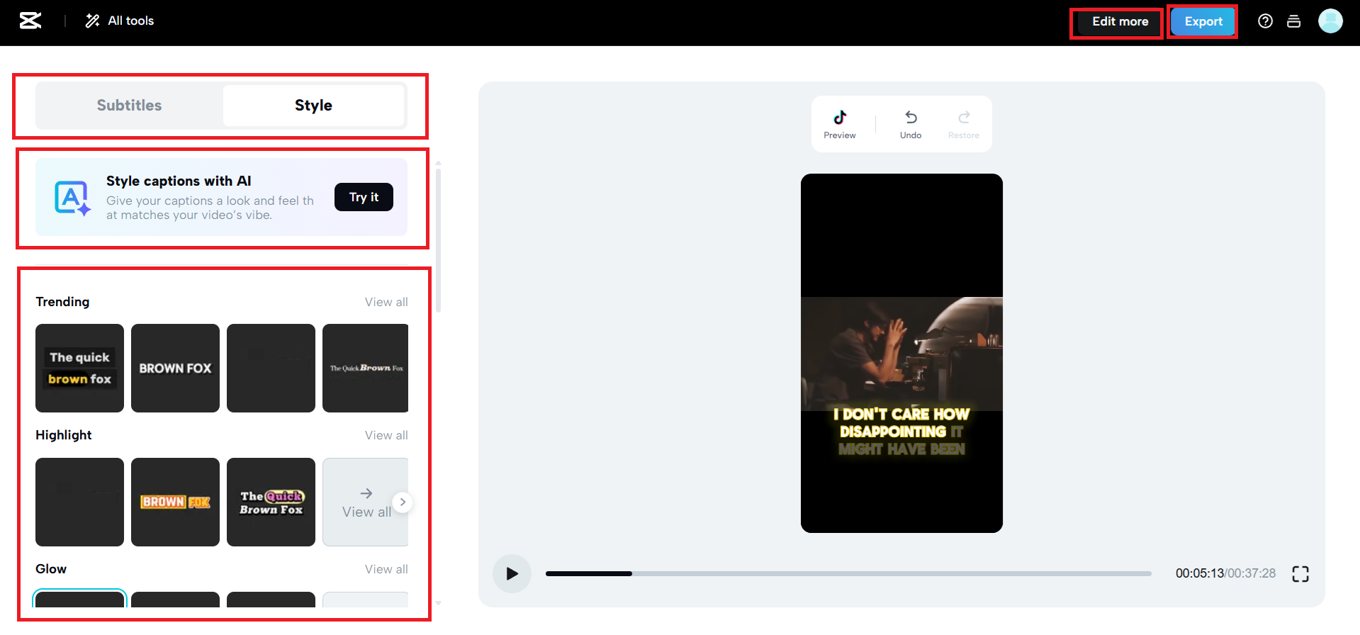 Choose or customize your caption style