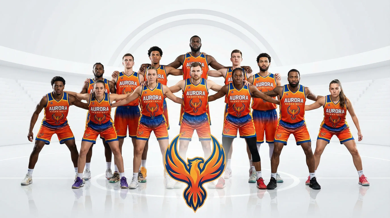 Basketball team poster highlighting players and unity