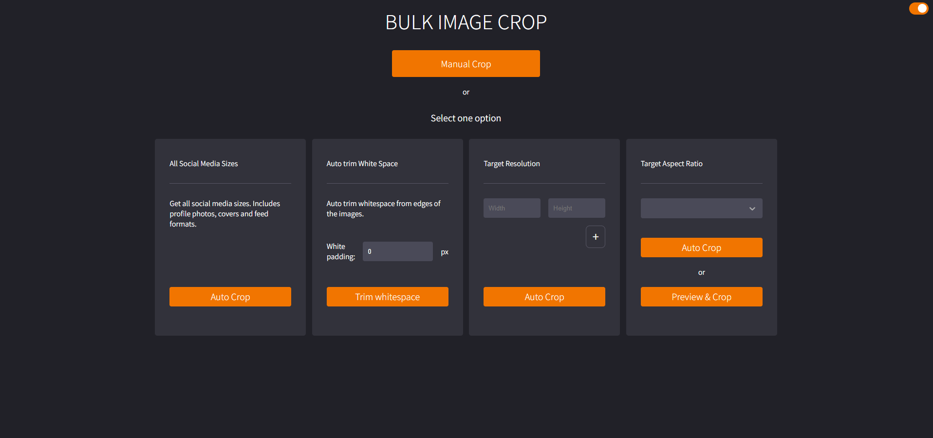 Interface of Bulk Image Crop - a tool to batch crop images