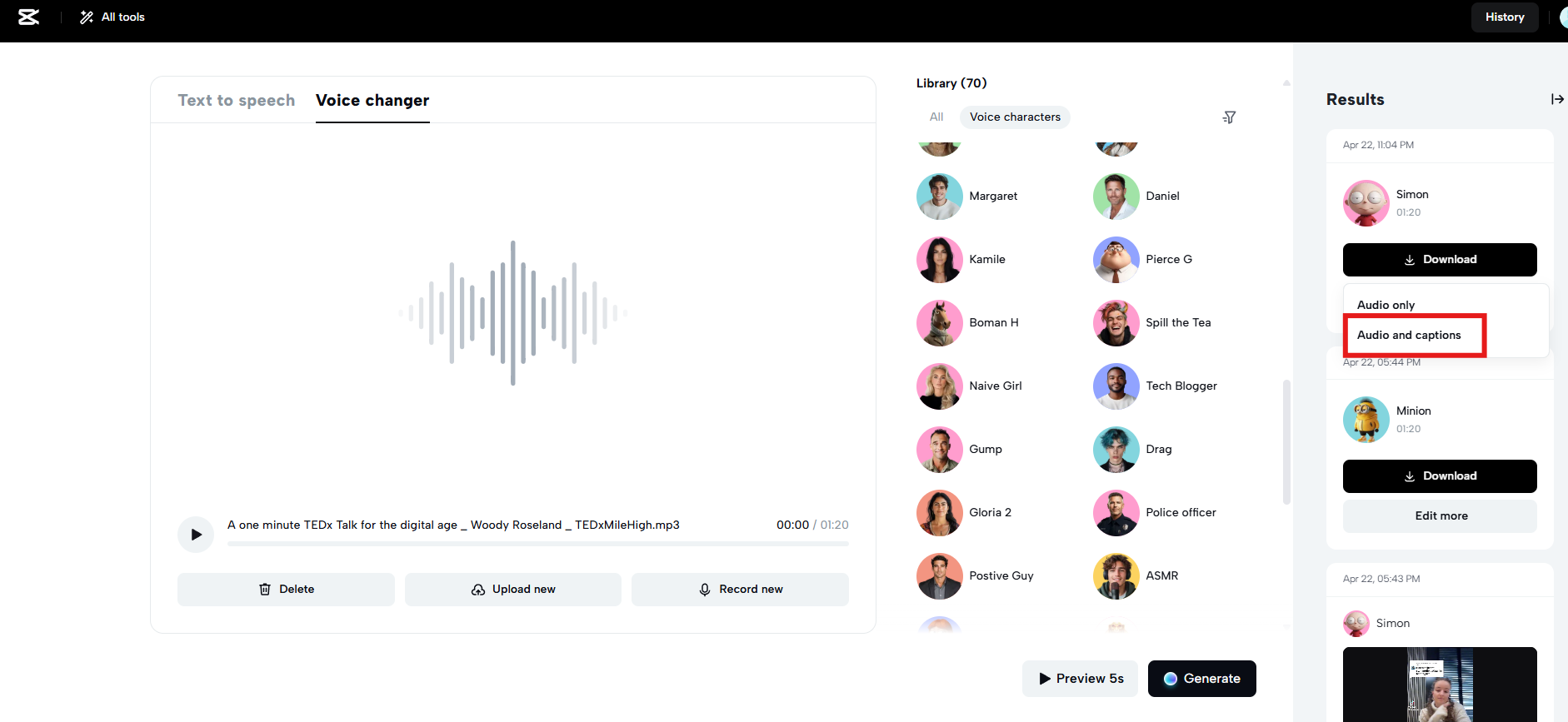 One-click export with captions