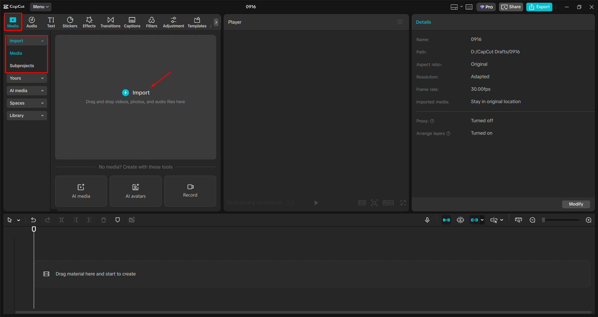 Importing a video into the CapCut desktop video editor
