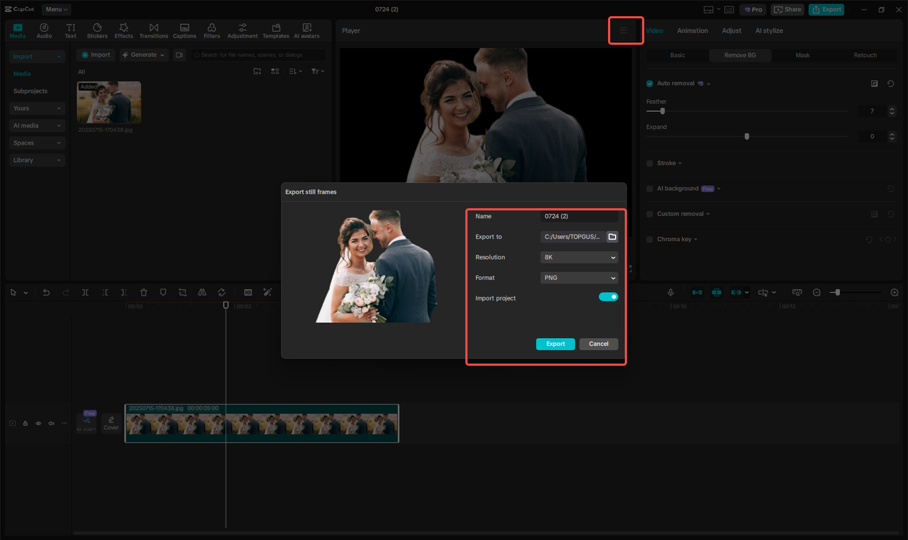 Export the image in high resolution