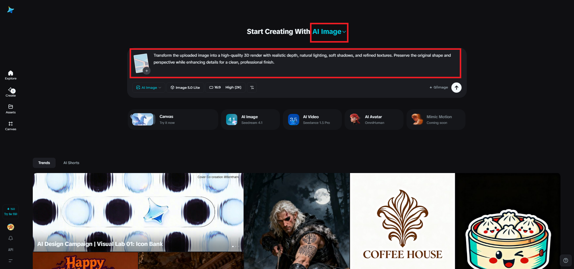 Upload a reference image and define the 3D look