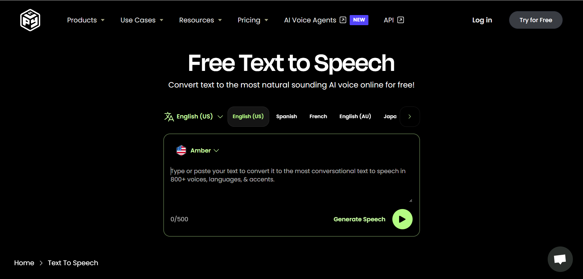 PlayHT's text-to-speech tool interface