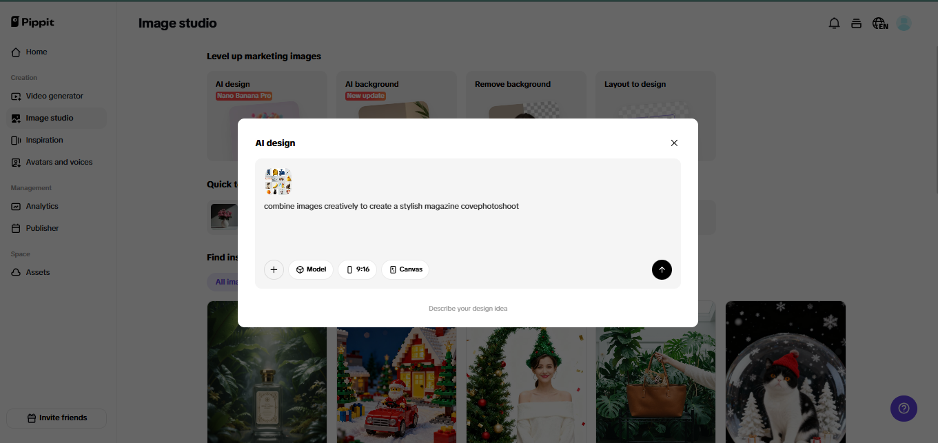 Creating an image in Pippit
