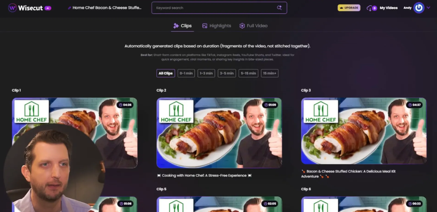 Wisecut 影片精選界面