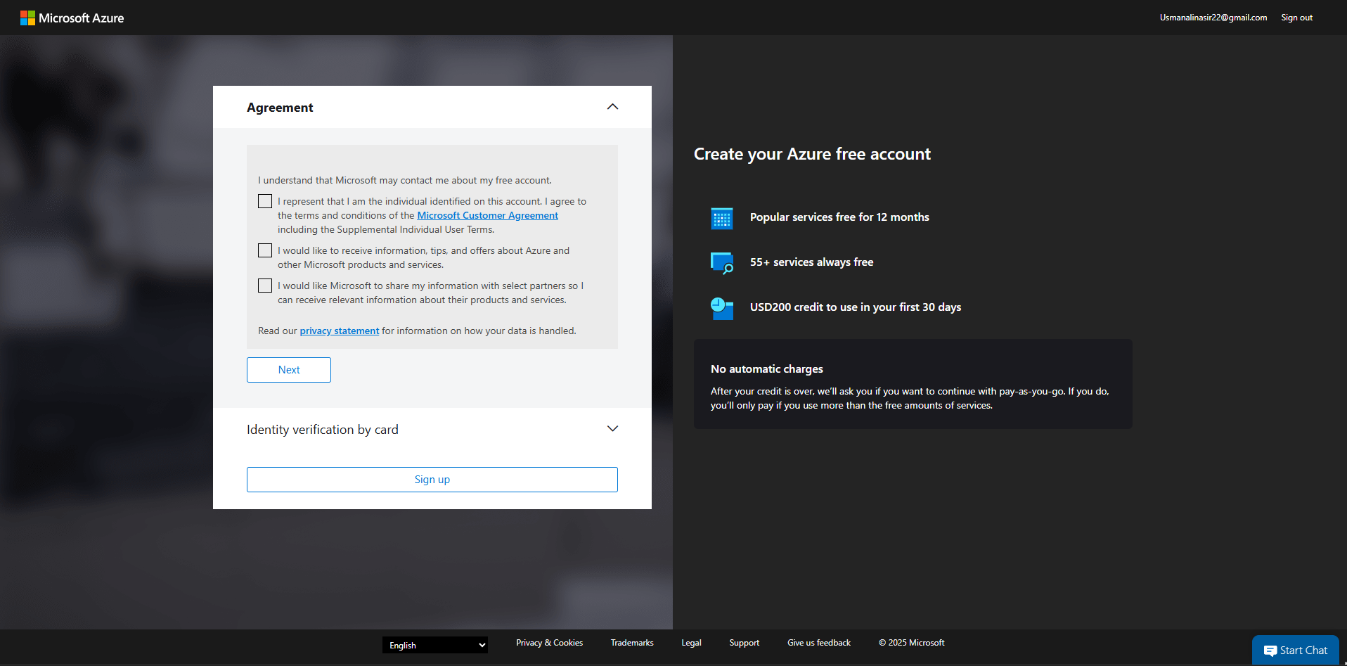Creating and accessing Microsoft Azure account