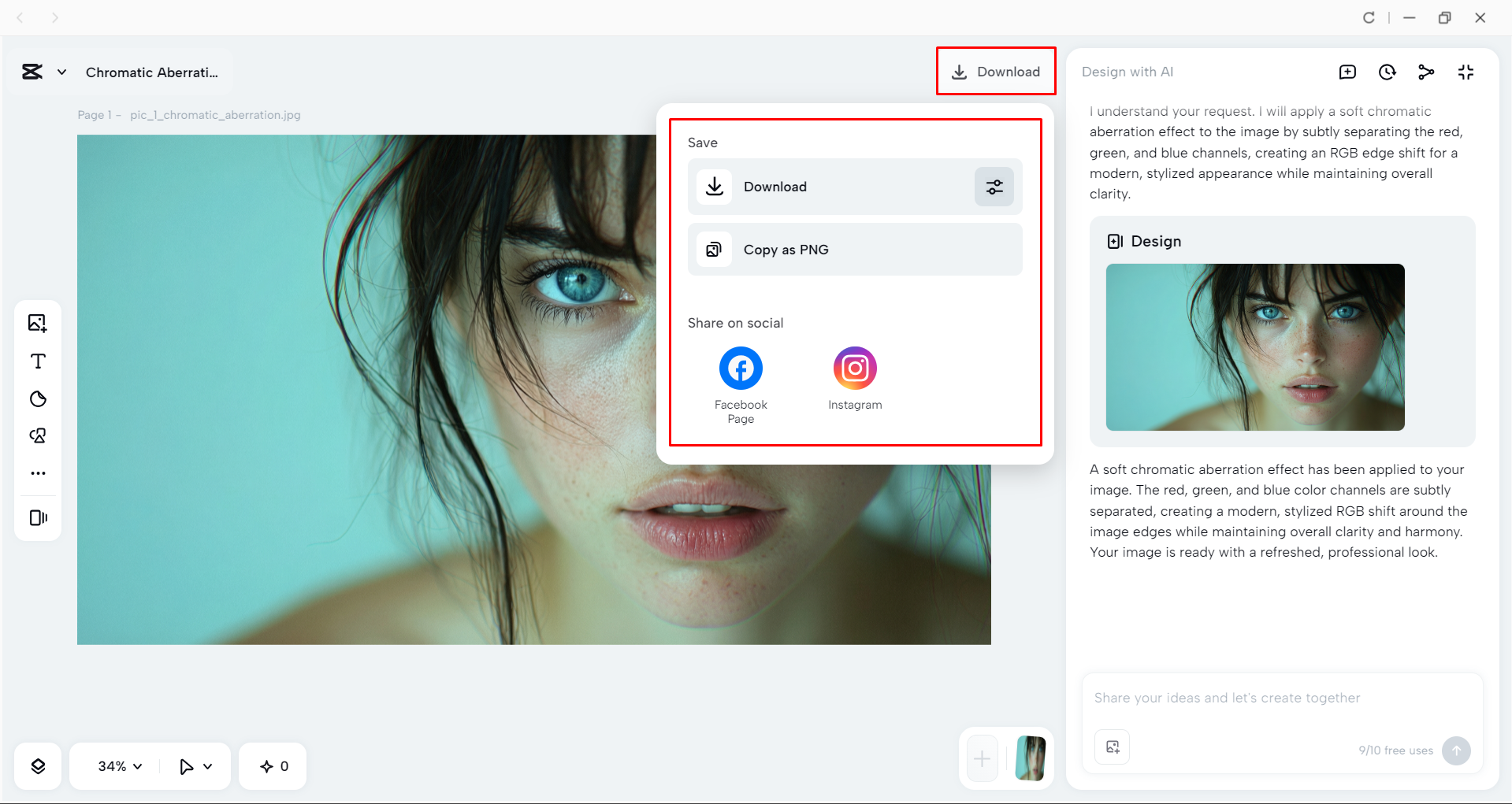 Downloading the image from the CapCut desktop video editor