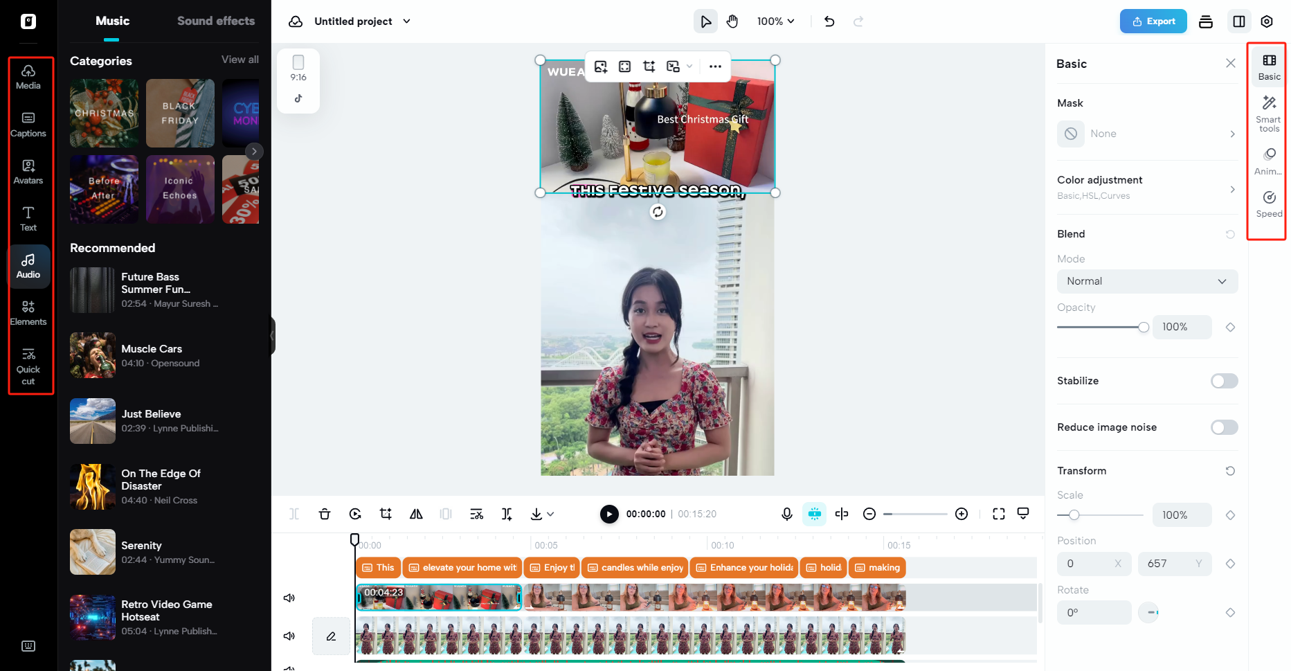 Multiple editing options on both sides of canvas