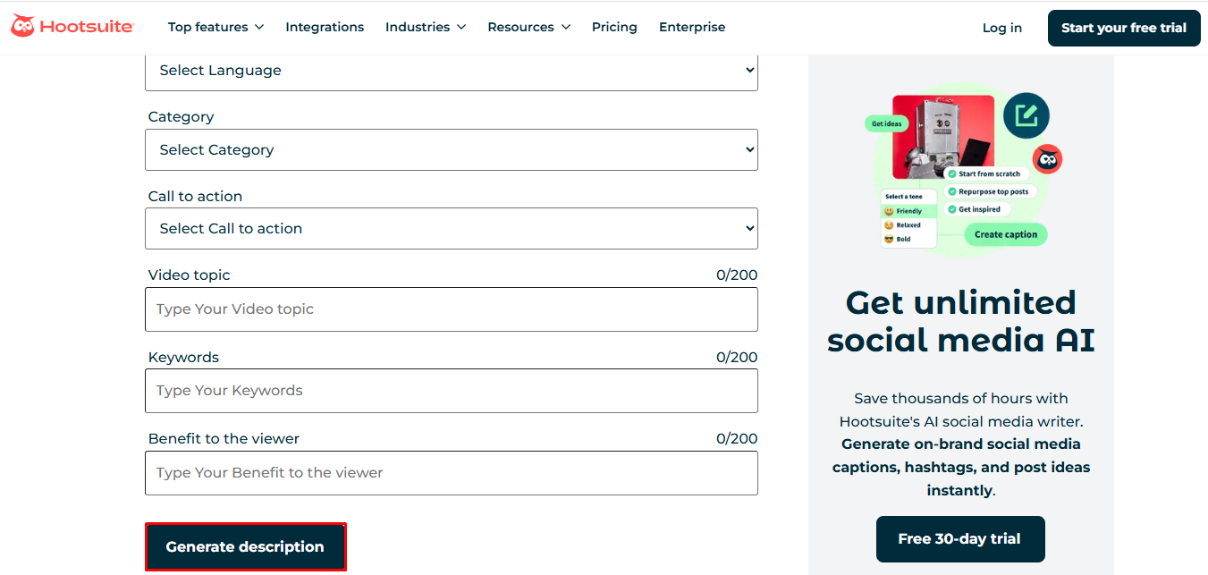 Hootsuite - a well-known AI description video generator