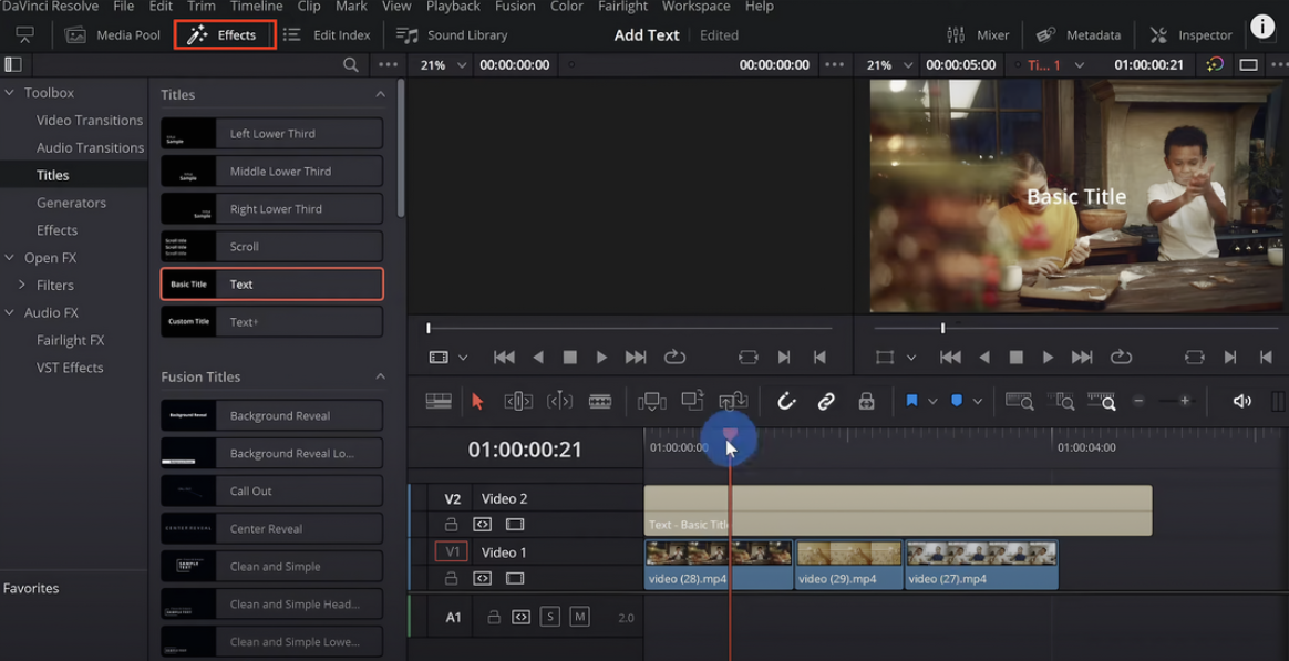 Select Titles to add text