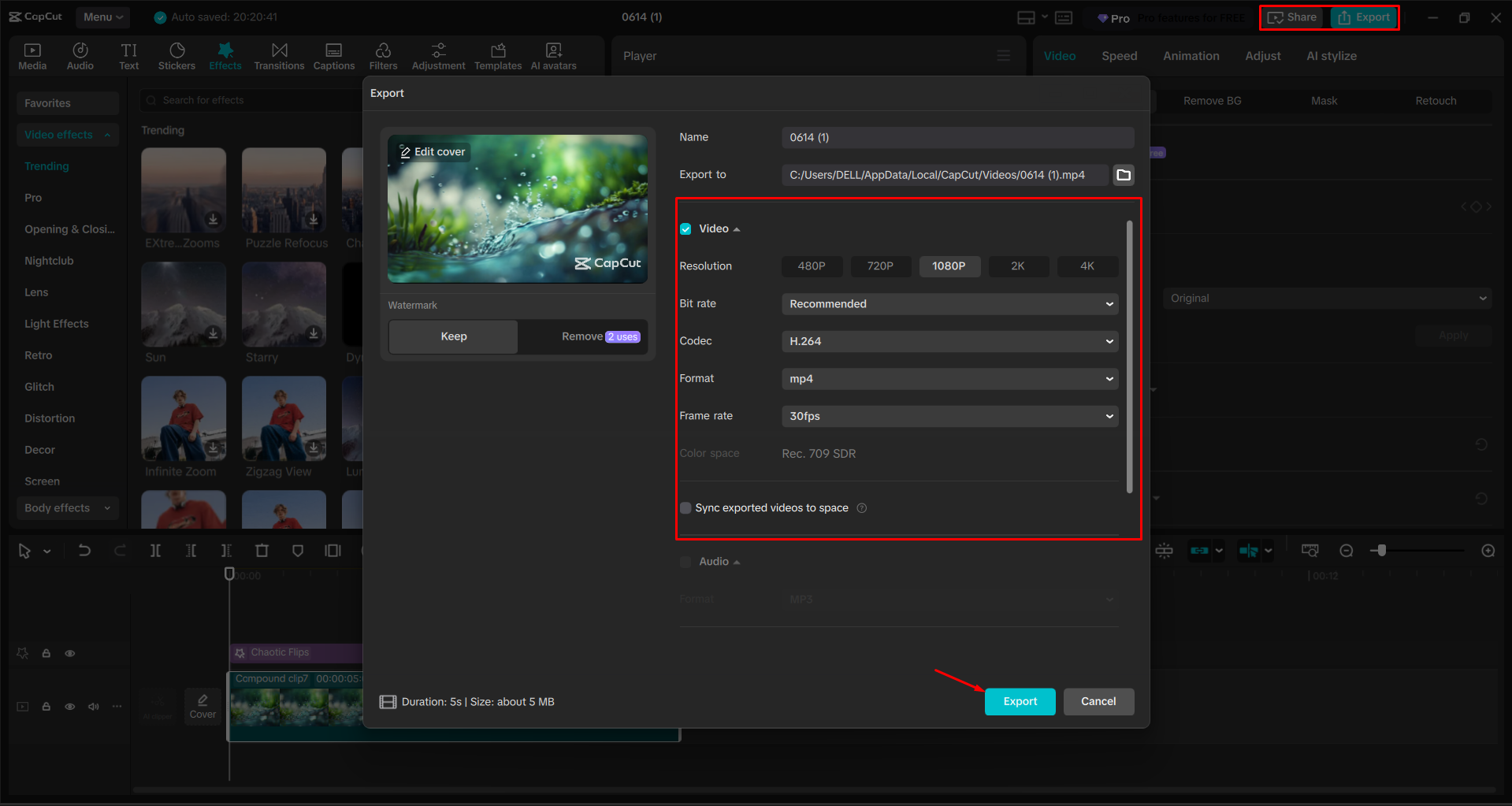 Exporting a video from the CapCut desktop video editor
