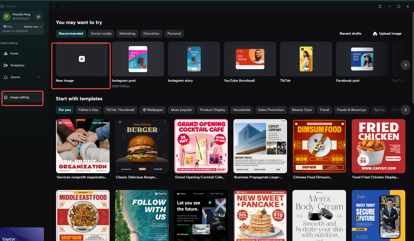 Selecting the Image editing feature in CapCut