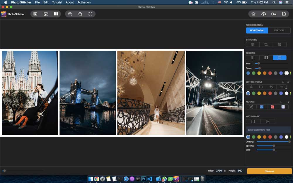 Rozhraní PhotoStitcher - ideální bezplatný on-line zašívač obrázků