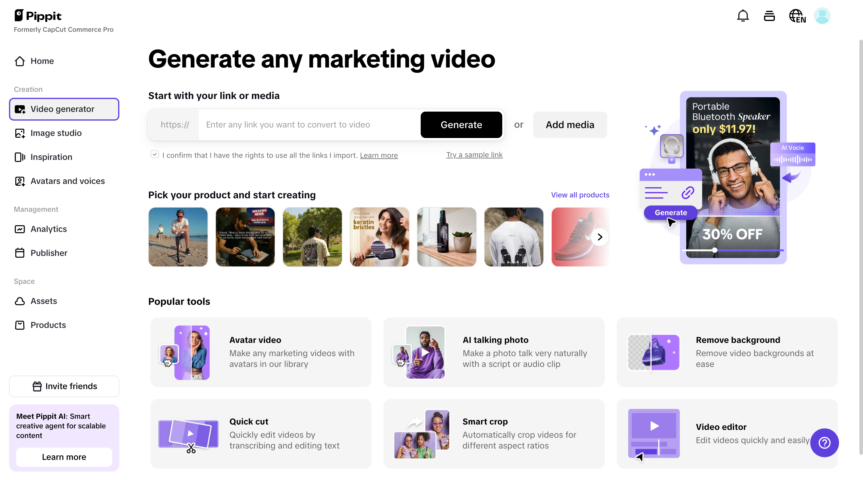 Pippit AI-powered video generation