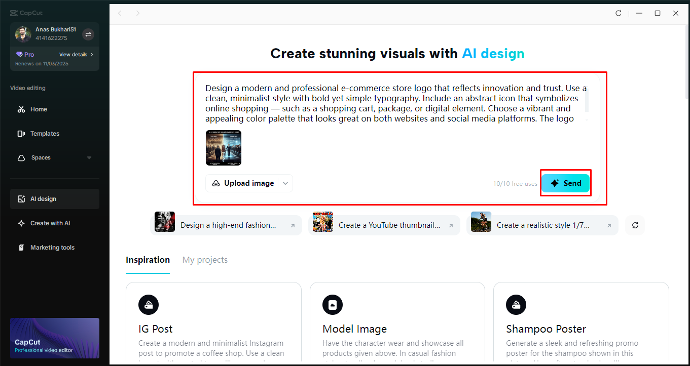 Designing the logo in CapCut desktop video editor