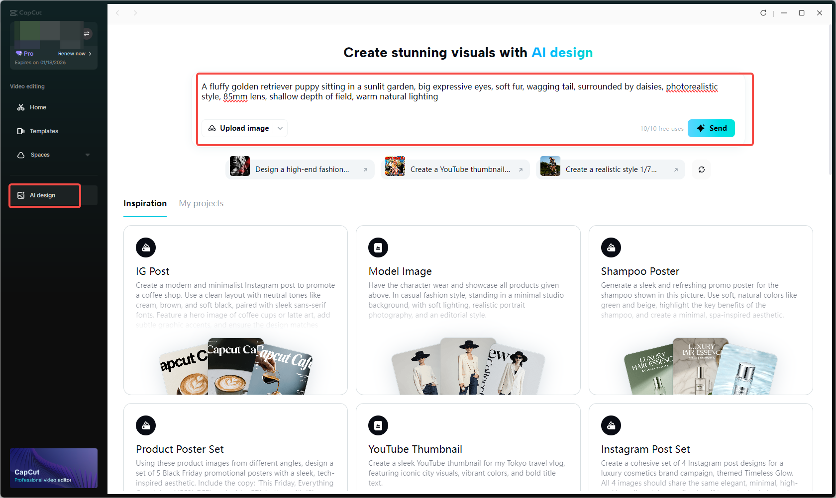 Enter text prompt to AI design