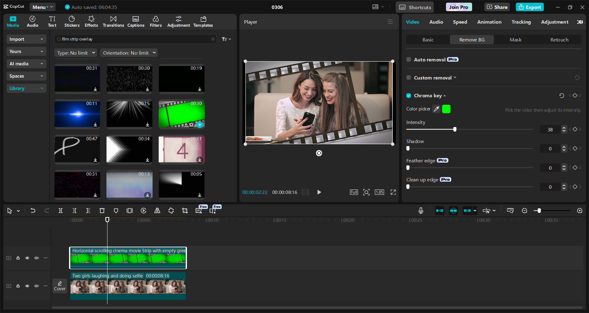 Interface of the CapCut desktop video editor - an ideal tool to add film strip overlay to videos