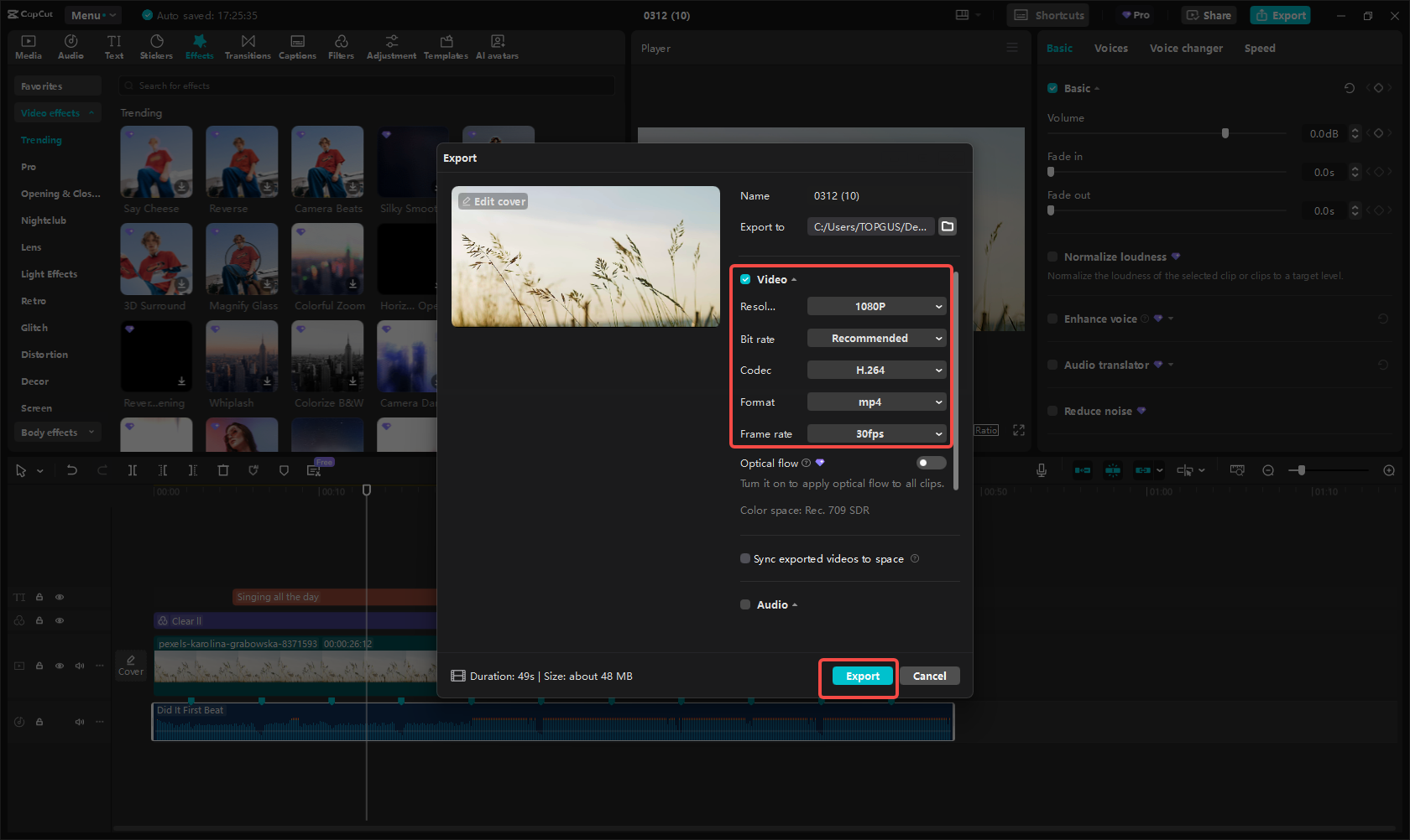 Export and share your music video