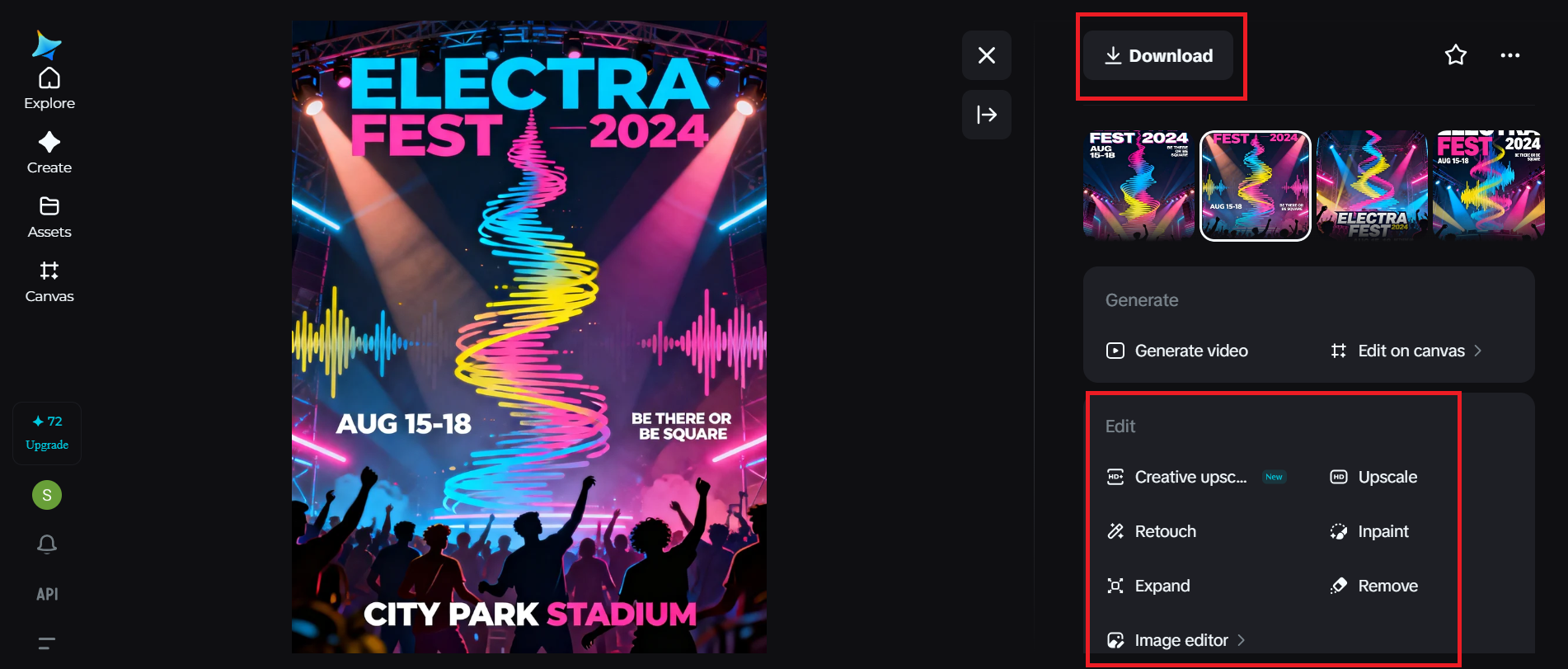 Download the image with the music festival poster generator