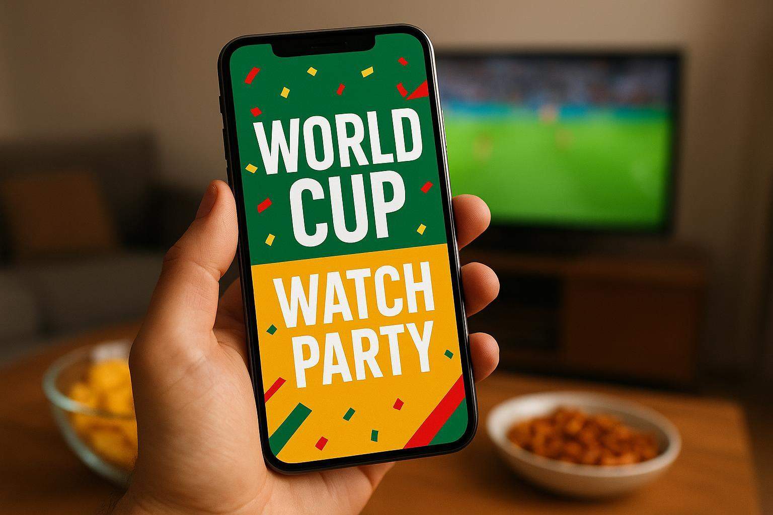 Maqueta dinámica del video de invitación a la fiesta de la Copa del Mundo en la pantalla de un teléfono