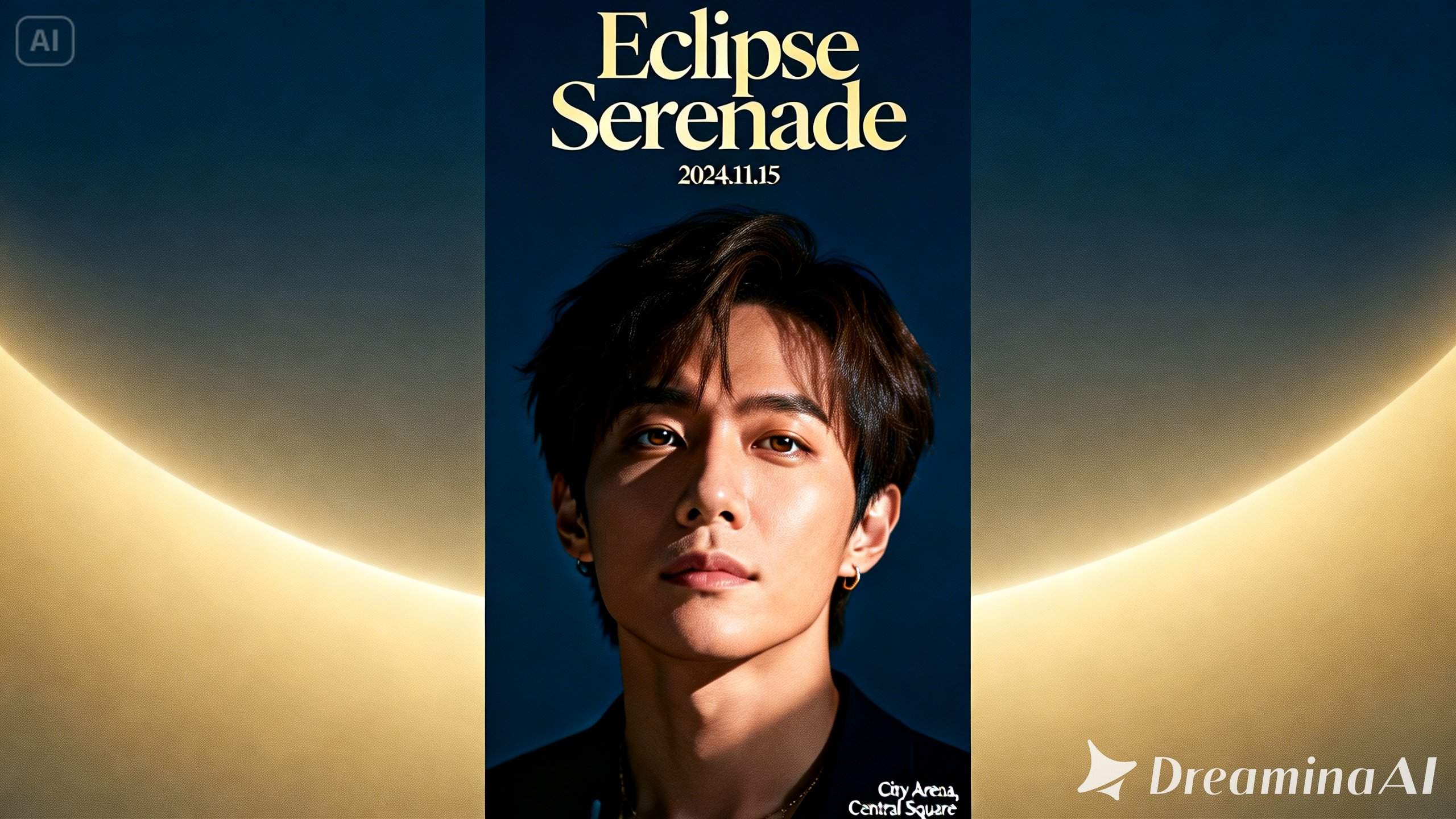 High-quality portrait of the artist on a concert poster, with little text