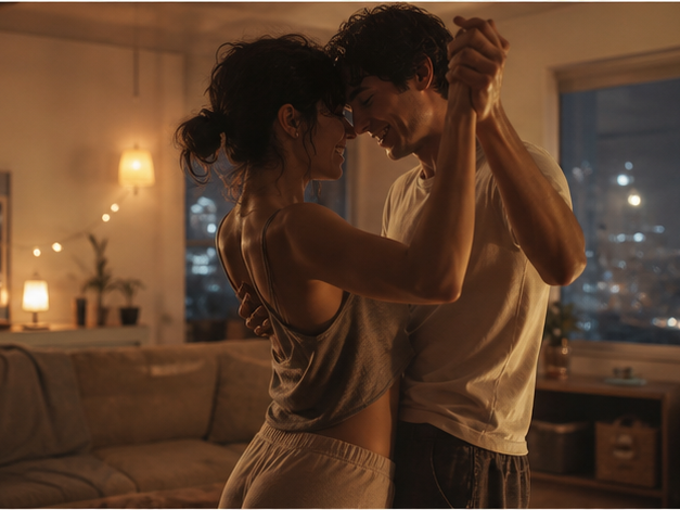 Viral Cinematic AI Love Story Video prompt example 3 - Apartment dance