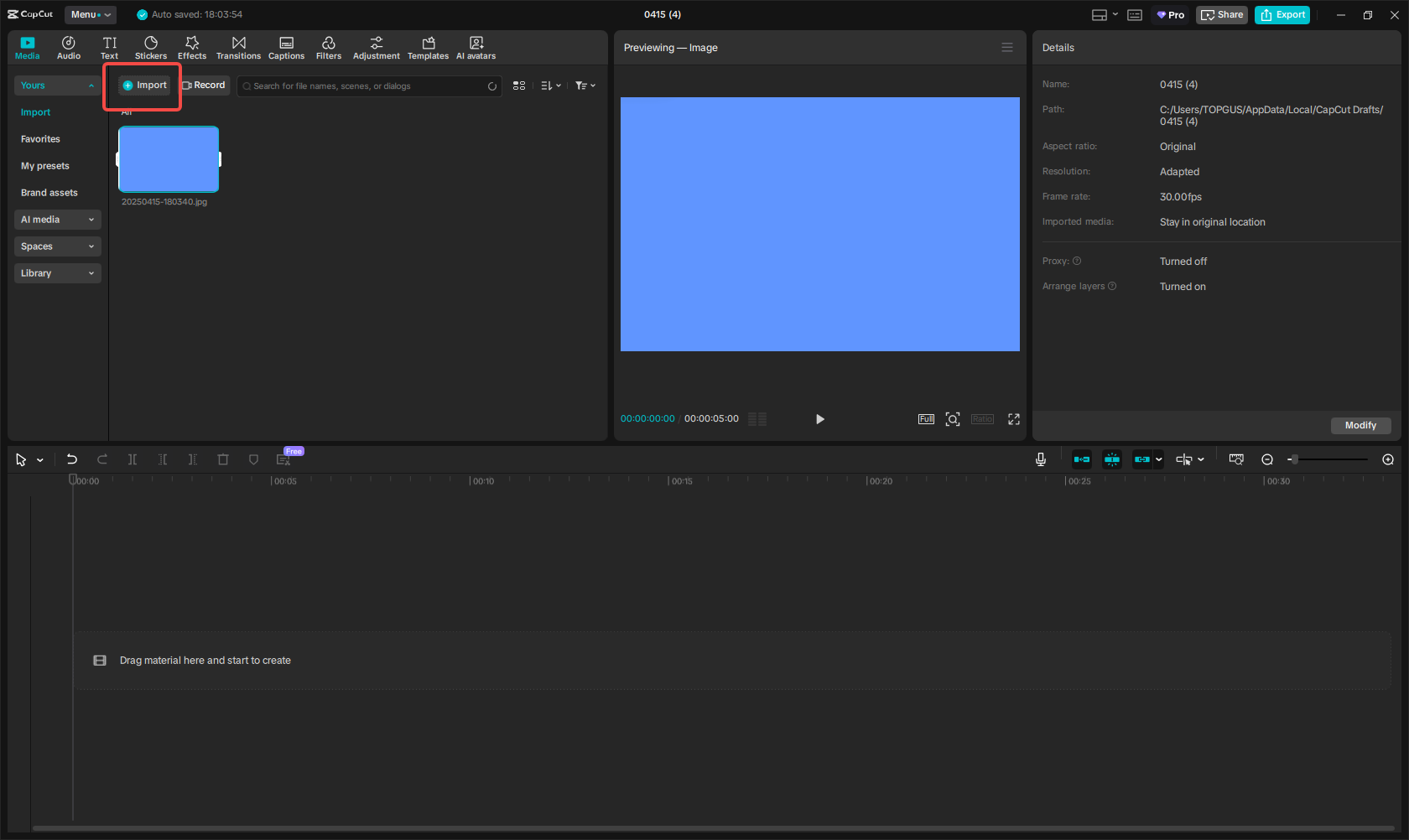 Import imej latar belakang biru / video