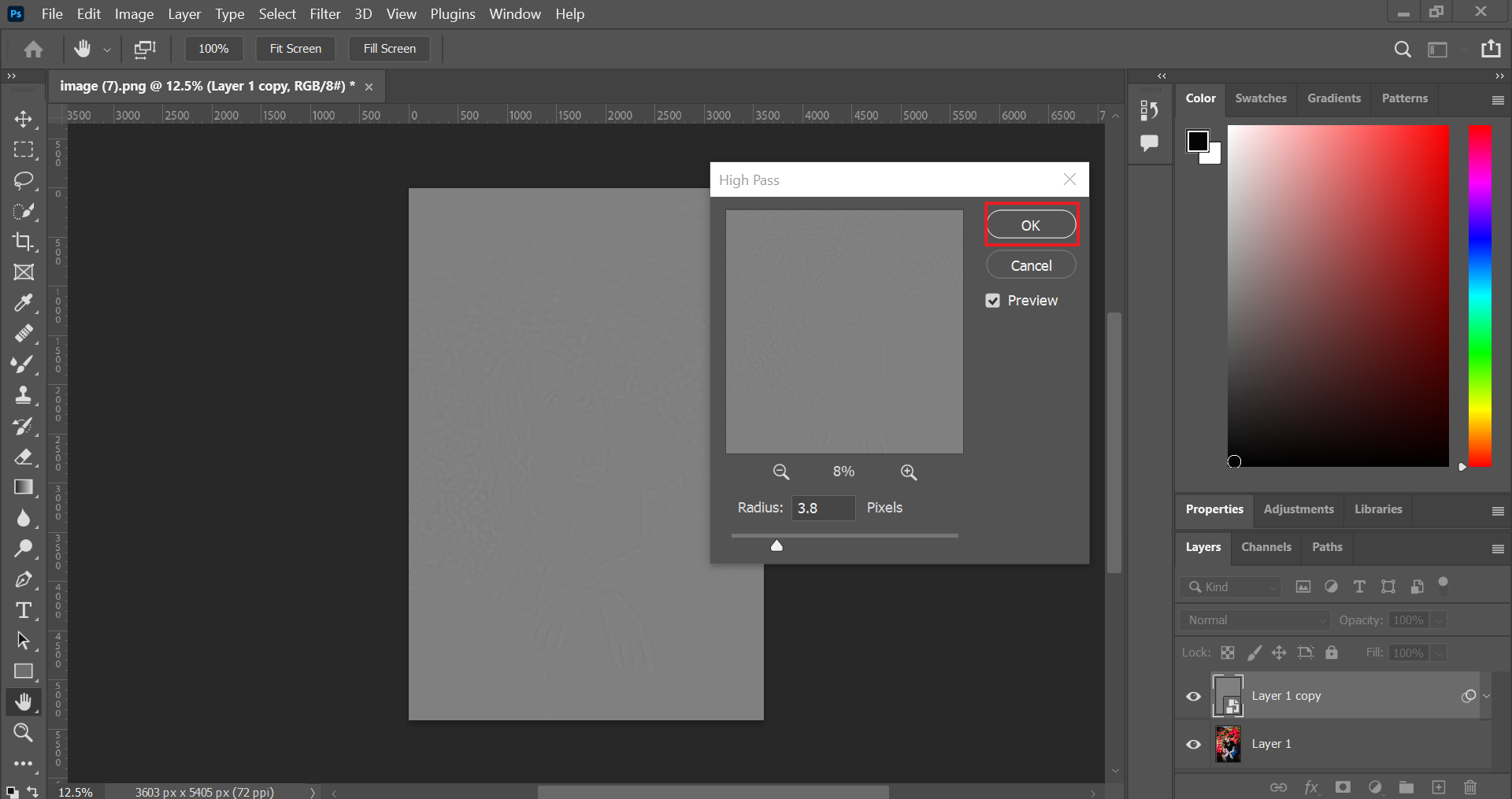 Adjust the Radius (Sharpen tool Photoshop)