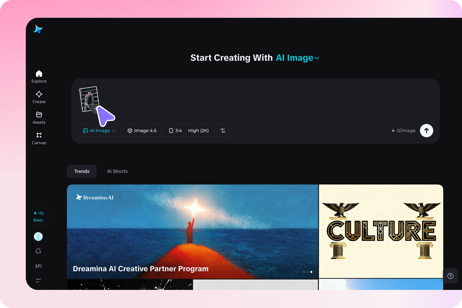 Upload an image for Dreamina's AI age filter online for free