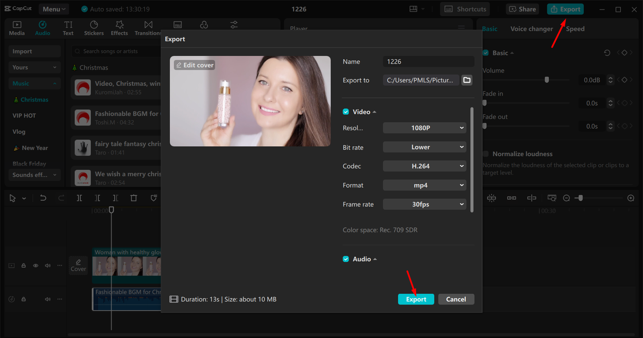 Exportera videon från CapCut skrivbordsvideoredigerare