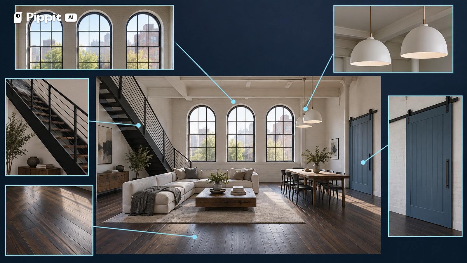 An environment passport board connects a loft master view with five fixed architectural details.