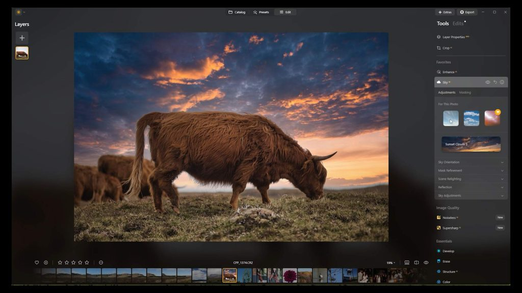 Editor interface of Luminar Neo