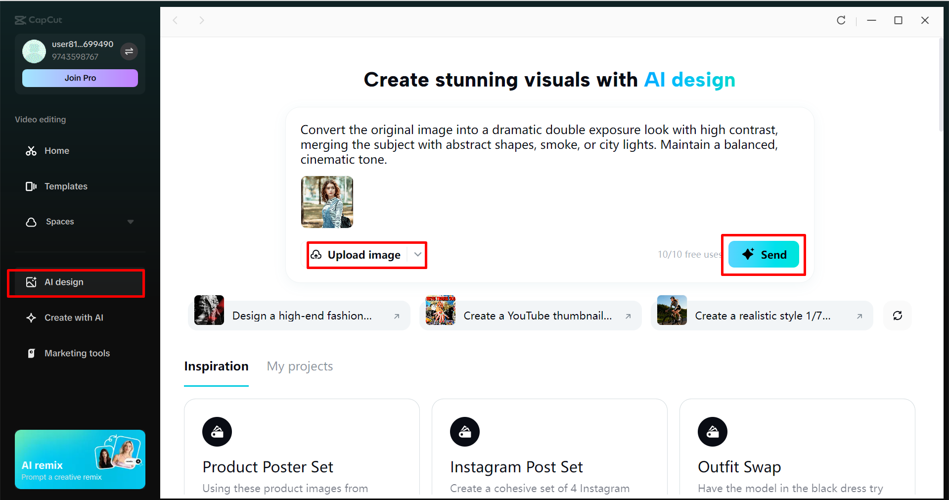 Accessing the AI design tool in the CapCut desktop video editor