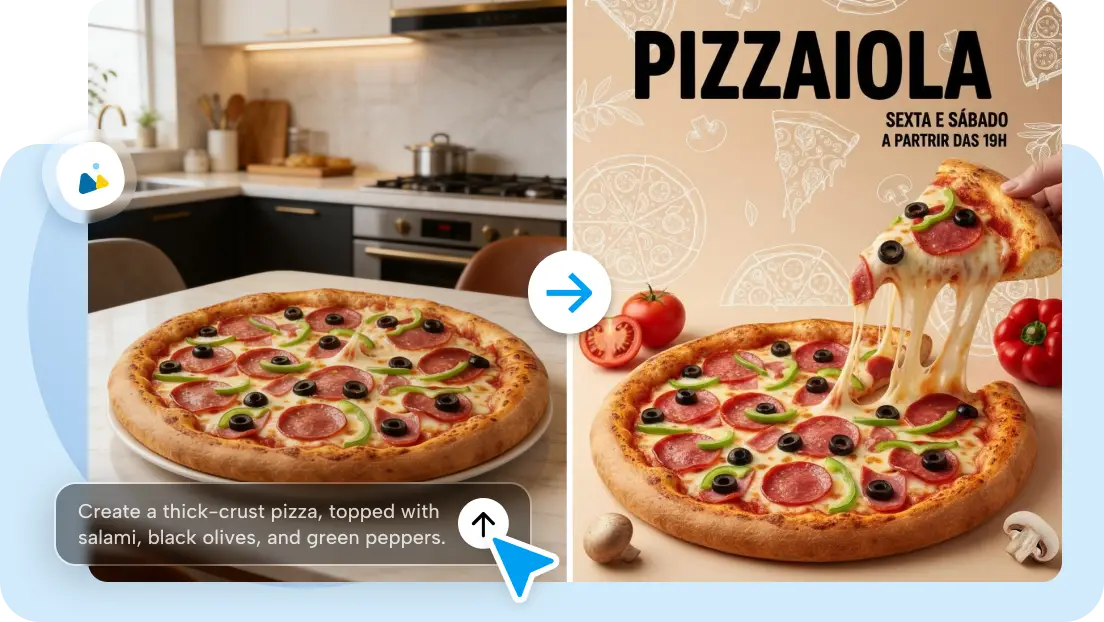 Seedance 2.0 從家庭餐桌的 Pizza 照片生成披薩店廣告海報