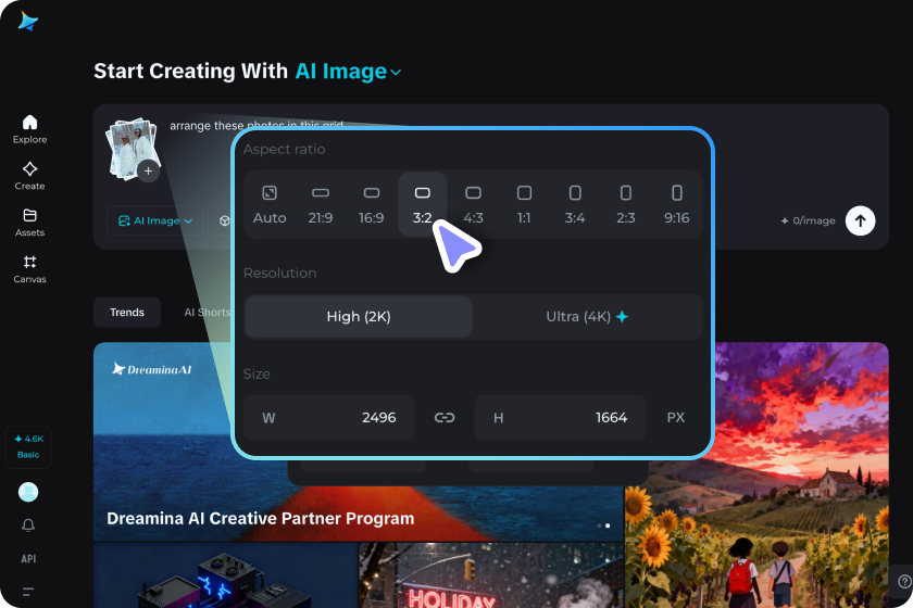 사진을 업로드하고 AI가 그리드에 배치하도록 합니다.