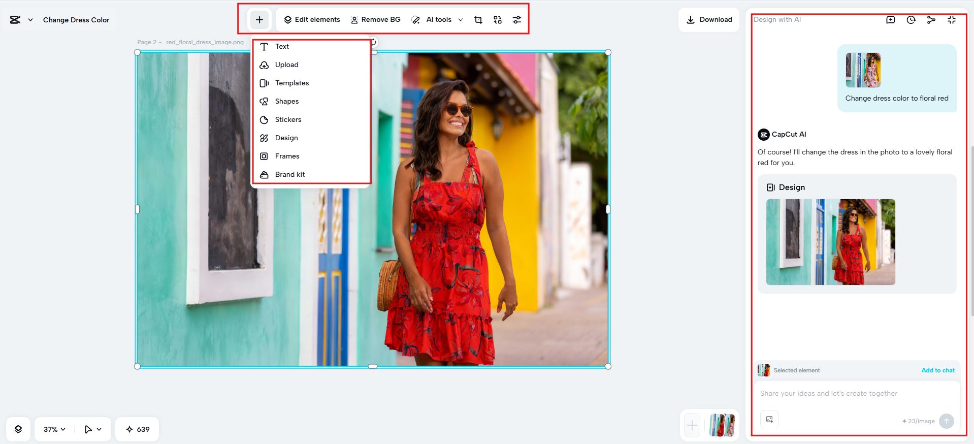 Refine the generated image with editing tools and prompts