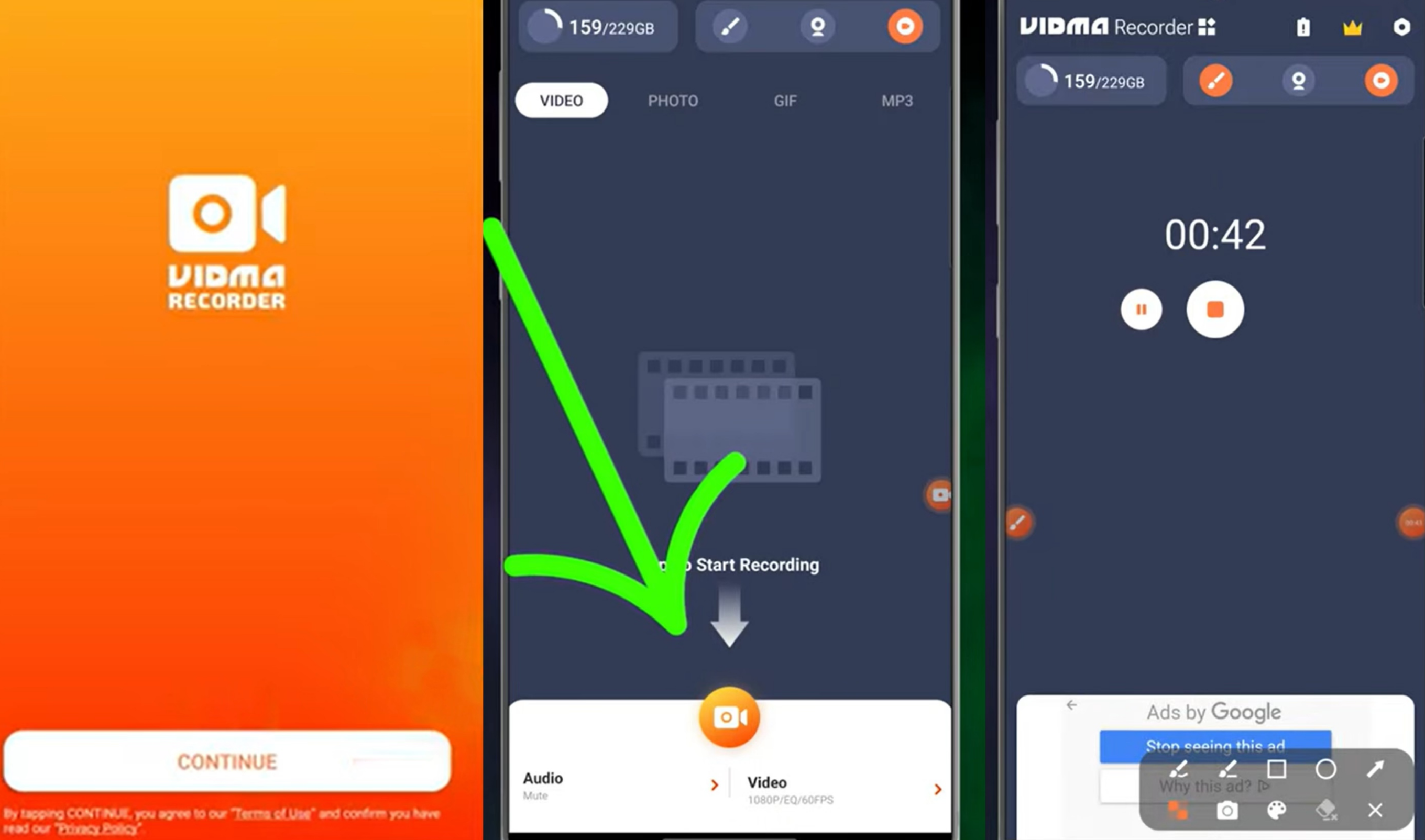 Cara cepat dan mudah menggunakan Vidma Recorder di ponsel