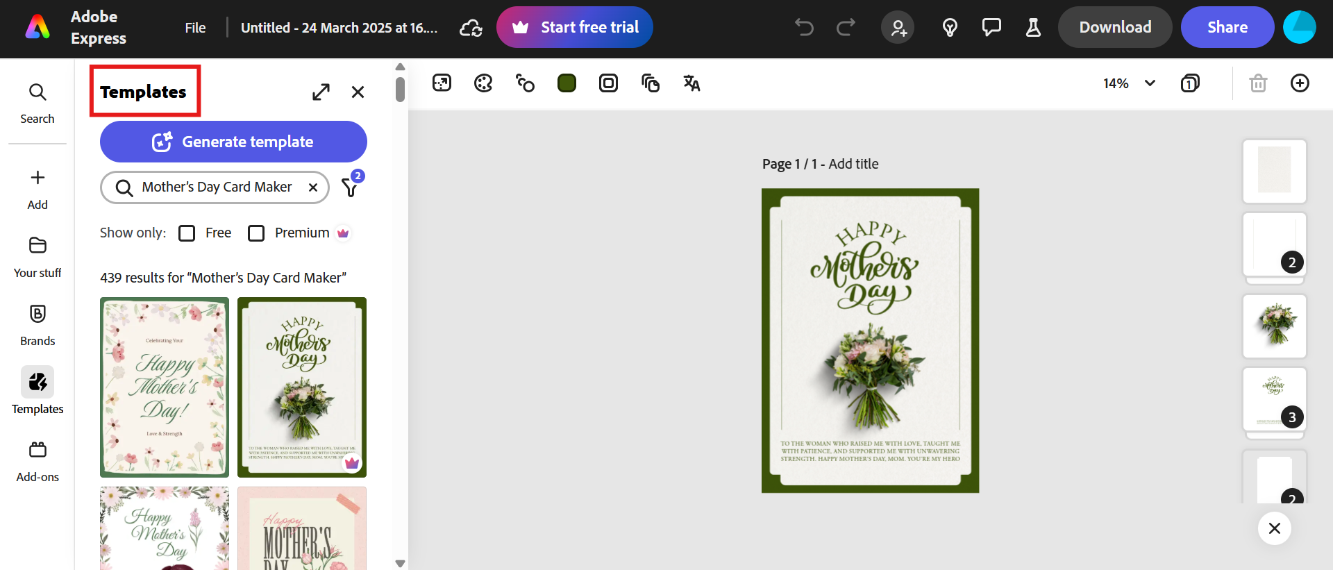 Choose Mother's Day card images free