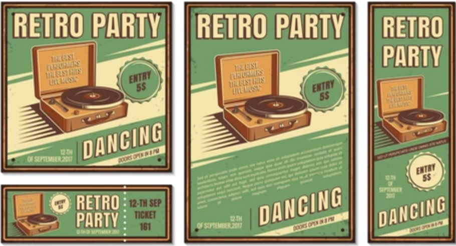 Use cases of a wood grain effect in Illustrator: Vintage-style posters