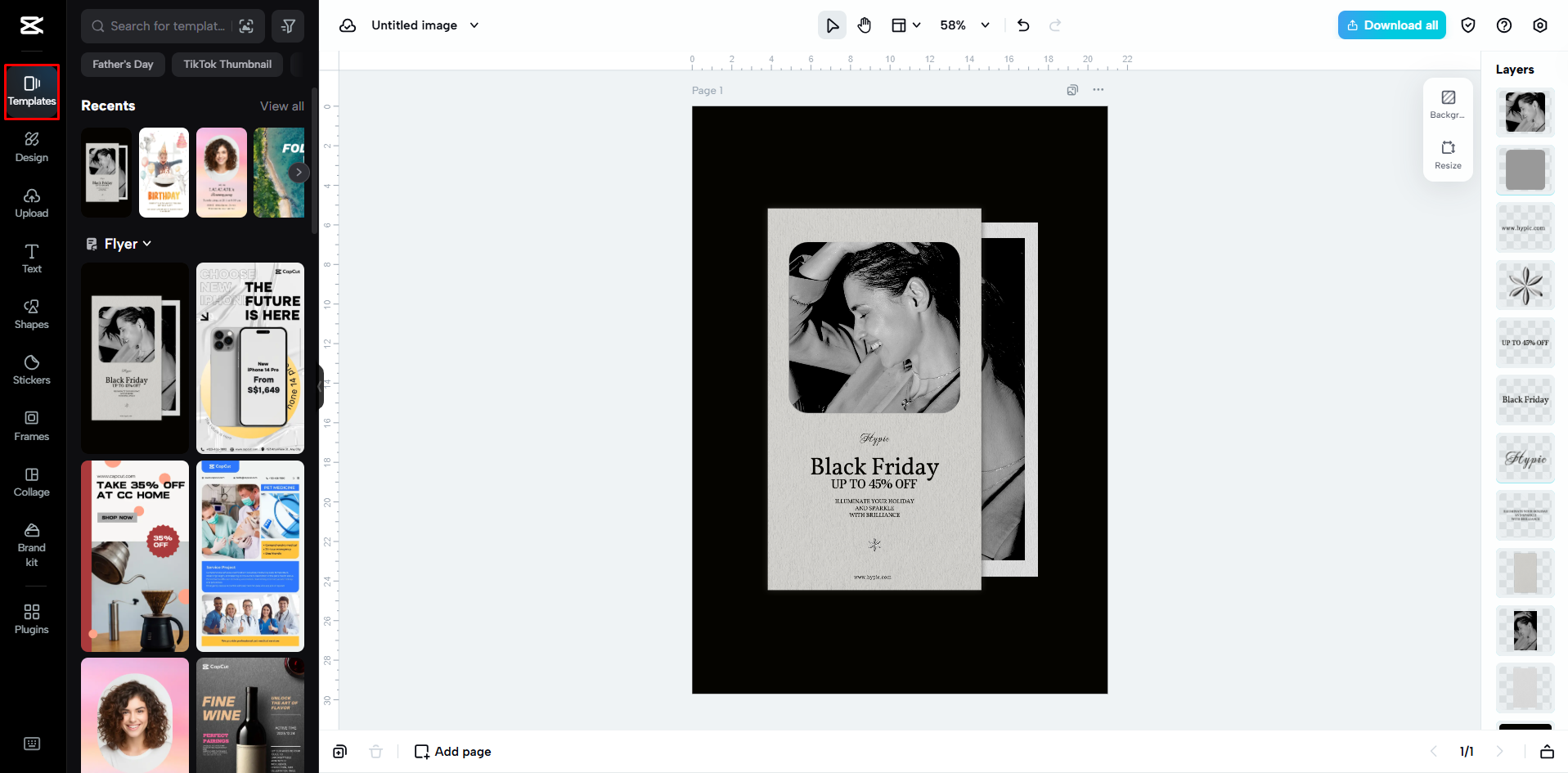 Choosing a flyer template in CapCut Web