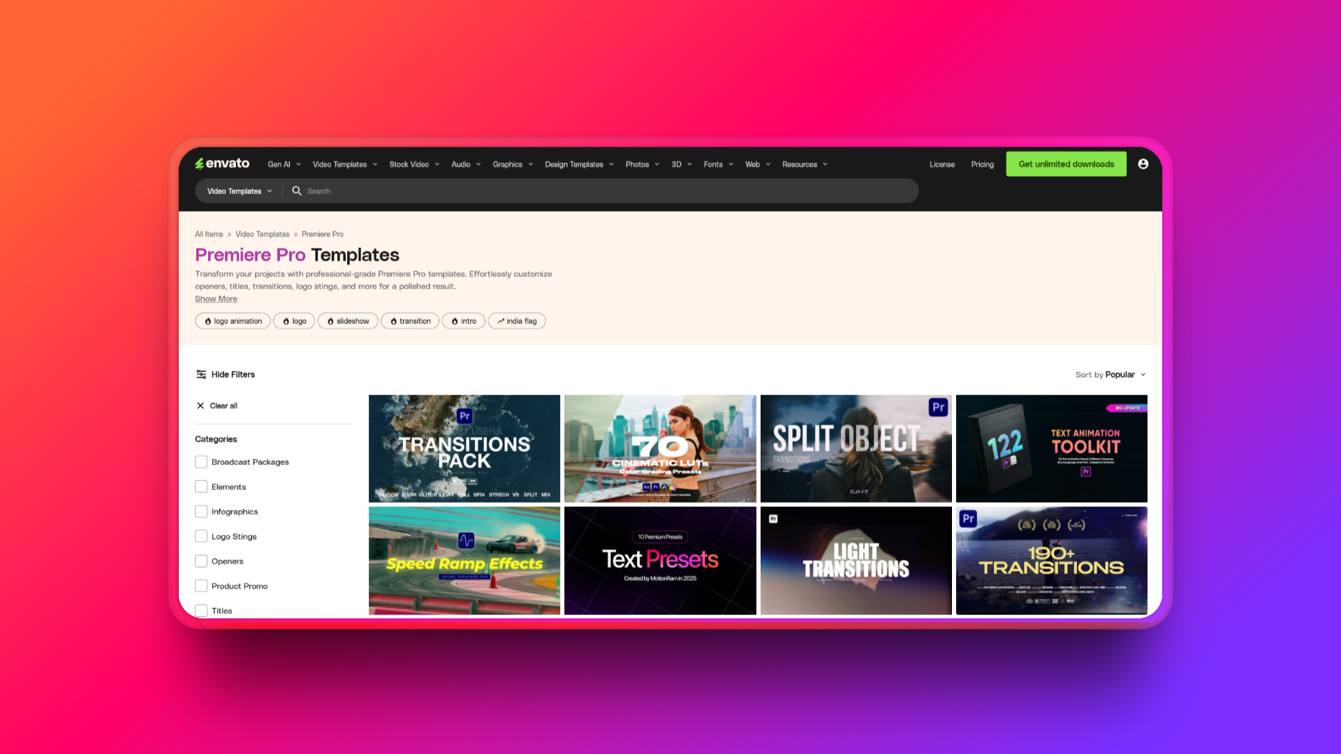 Adobe Premiere Pro için Envato video şablonları